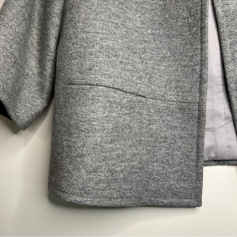 Theory Womens Gray Wool Blend Collarless 3/4 Sleeve Snap Front Jacket‎ Size P